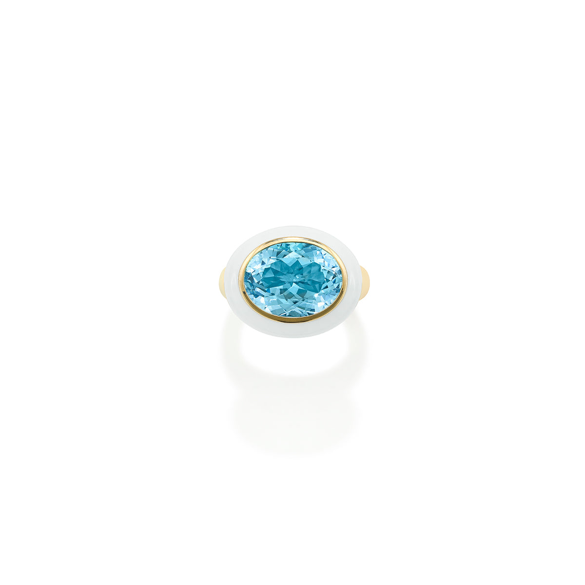 Blue Topaz White Enamel Arena Ring