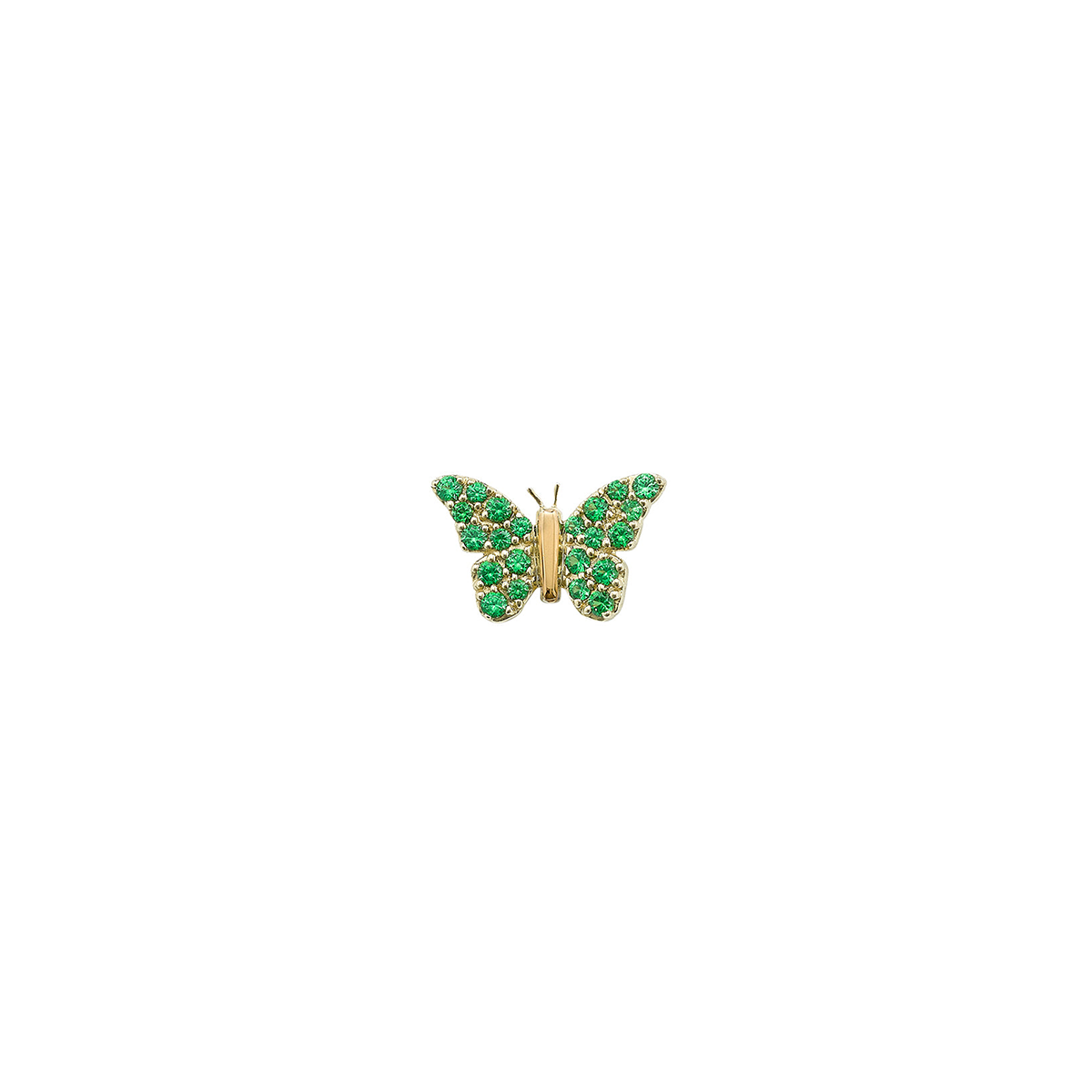 Stud Club Butterfly set with tsavorites in 14ct yellow gold