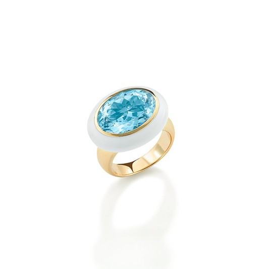 Blue Topaz White Enamel Arena Ring